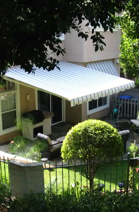 aerial view of a retractable patio awning santa ana ca