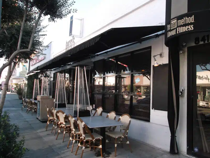 black awnings in a restaurant